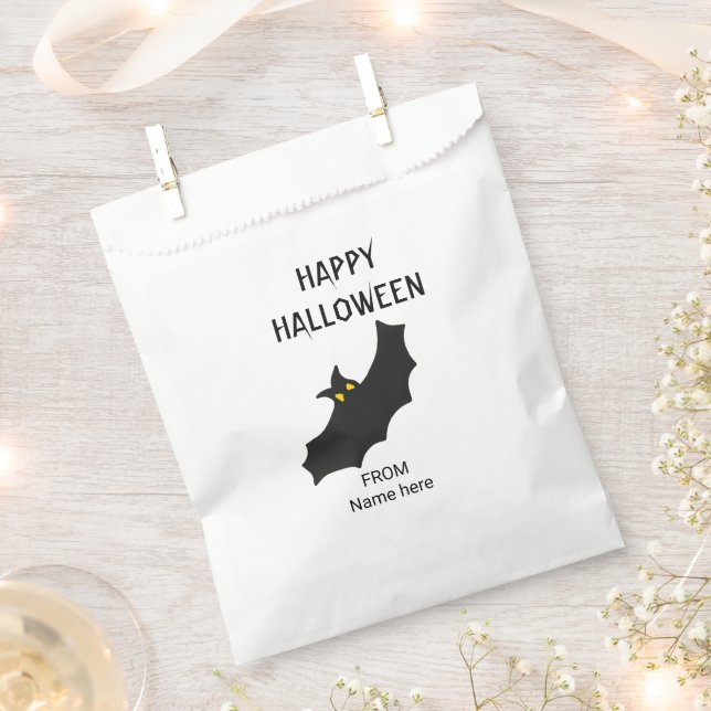 modern black bat script halloween party favour bag (Clipped)