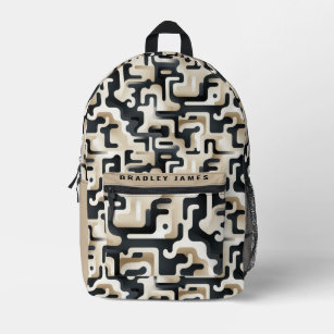 Modern Black Beige Camo Personalised Name Printed Backpack