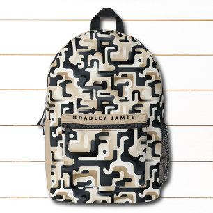 Modern Black Beige Camo Personalised Name Printed Backpack