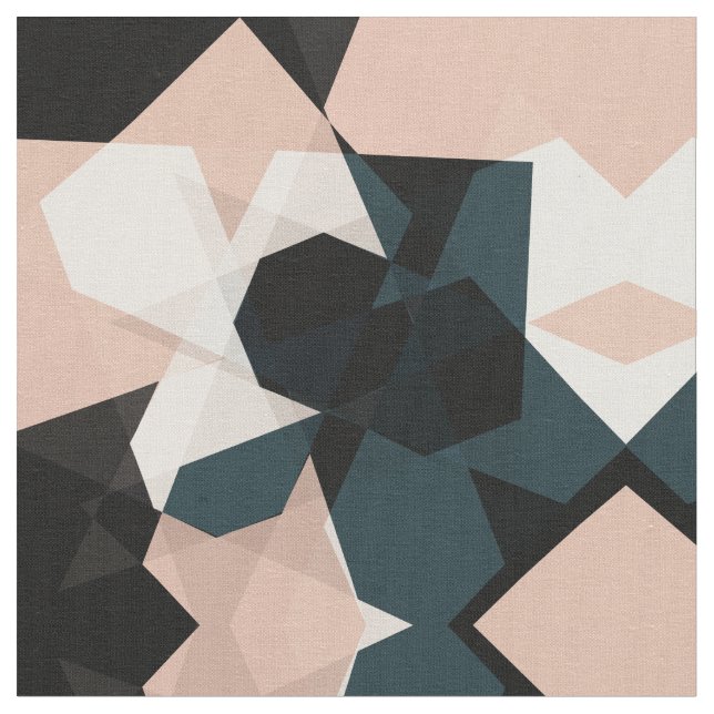 Modern Black Beige Geometric Abstract Pattern Fabric (Close Up)