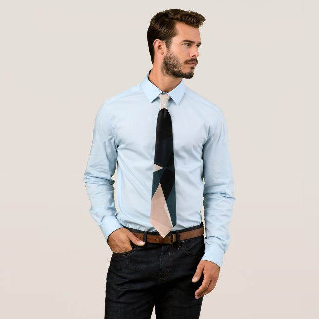 Modern Black Beige Geometric Abstract Pattern Tie (In Situ)