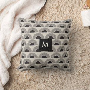 Modern Black & Beige Sunset Abstract Art Monogram Cushion