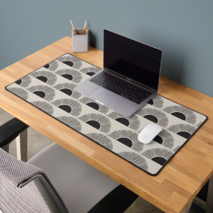 Modern Black & Beige Sunset Abstract Art Pattern Desk Mat