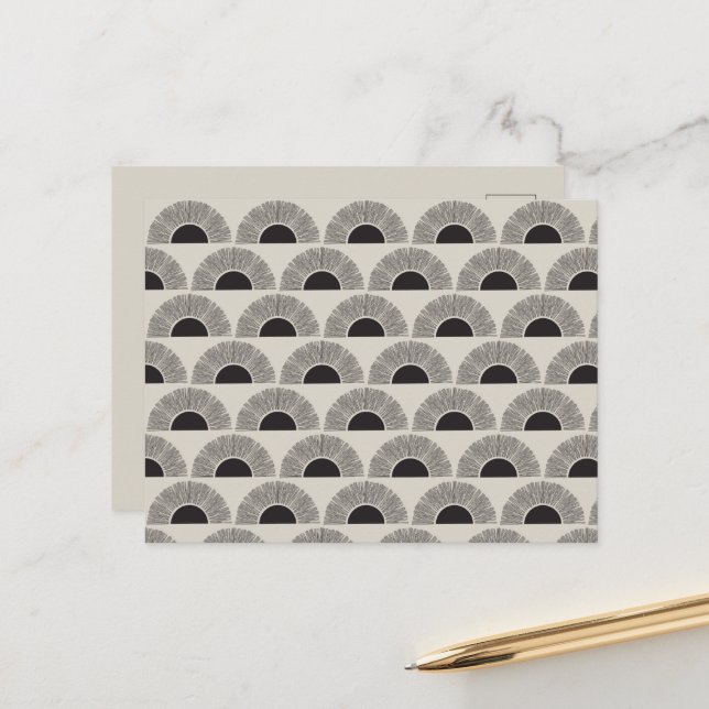 Modern Black & Beige Sunset Abstract Art Pattern Holiday Postcard (Front/Back In Situ)