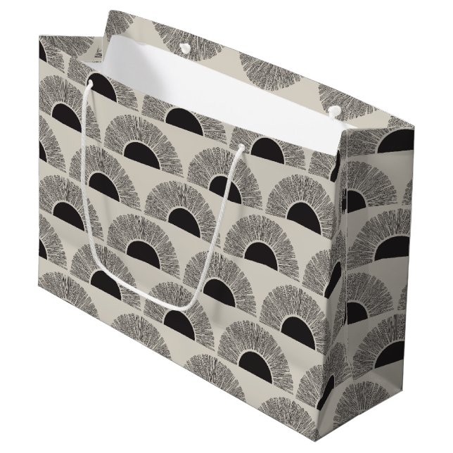 Modern Black & Beige Sunset Abstract Art Pattern Large Gift Bag (Front Angled)