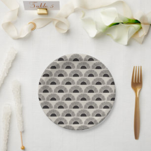 Modern Black & Beige Sunset Abstract Art Pattern Paper Plate