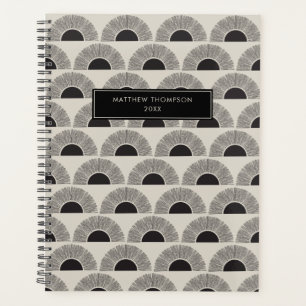 Modern Black & Beige Sunset Abstract Art Pattern Planner