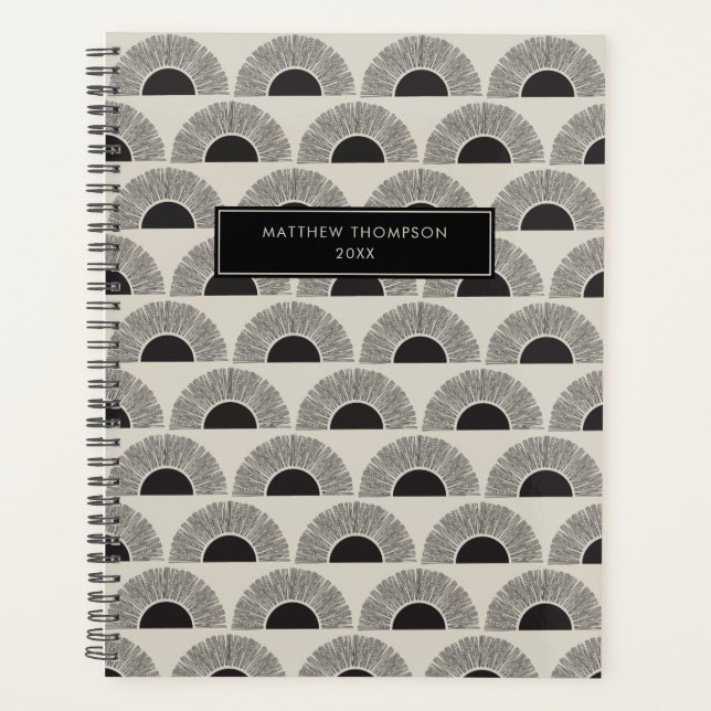 Modern Black & Beige Sunset Abstract Art Pattern Planner (Front)