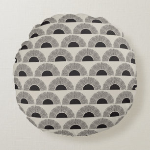 Modern Black & Beige Sunset Abstract Art Pattern Round Cushion