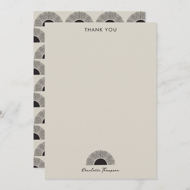 Modern Black & Beige Sunset Abstract Art Pattern Thank You Card (Front/Back)
