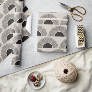 Modern Black & Beige Sunset Abstract Art Pattern Wrapping Paper