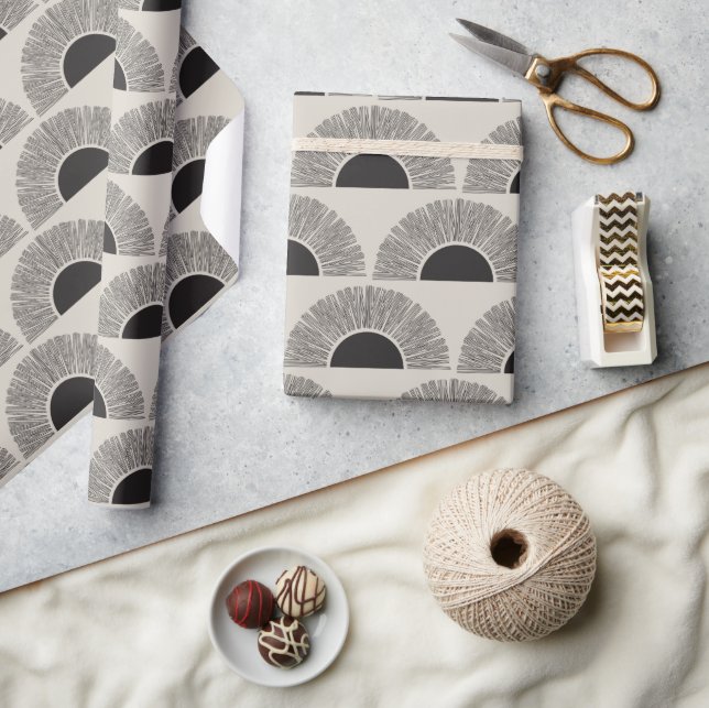 Modern Black & Beige Sunset Abstract Art Pattern Wrapping Paper (Crafts)