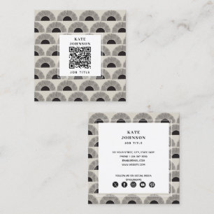 Modern Black & Beige Sunset Abstract Art QR Code Square Business Card