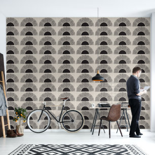 Modern Black & Beige Sunset Boho Art Pattern Wallpaper