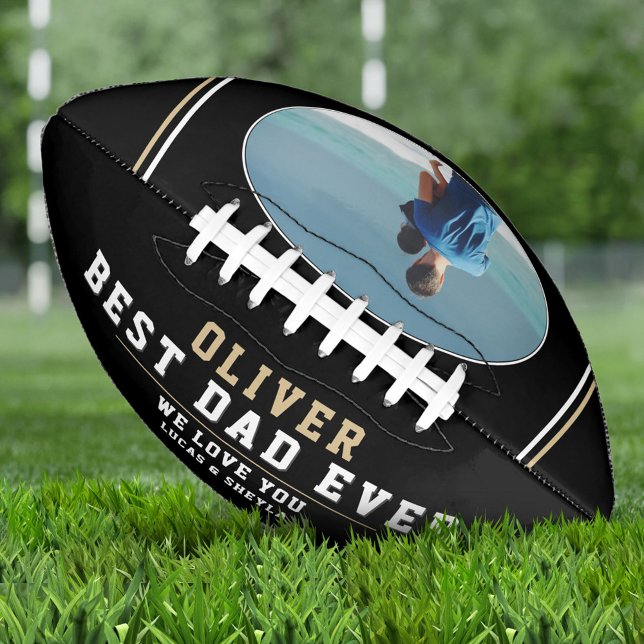 Modern Black Best Dad Ever Father`s Day Photo  Football (Creator Uploaded)