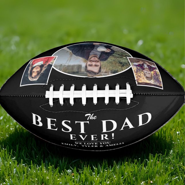 Modern Black Best Dad Father 3 Photo Collage Football (Creator Uploaded)