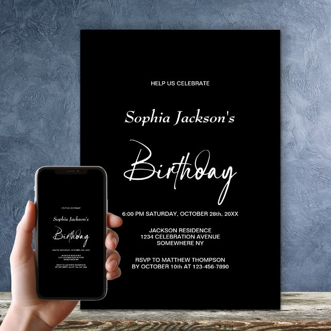 Modern Black Birthday Party Invitation (Creator Uploaded)