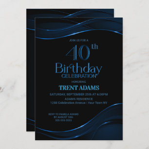 Modern Black Blue 40th Birthday Party Invitation