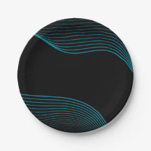 Modern Black & Blue Abstract Wavy Lines Paper Plat