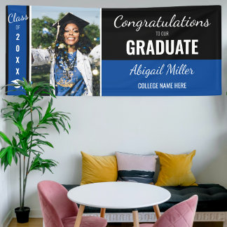 Modern Black & Blue Congratulations Graduate Photo Banner