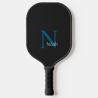 Modern Black Blue Custom Monogram Name Pickleball Paddle
