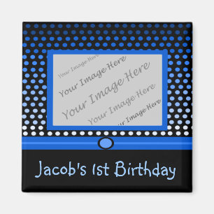 Modern Black & Blue Dots Photo Party Favour Magnet