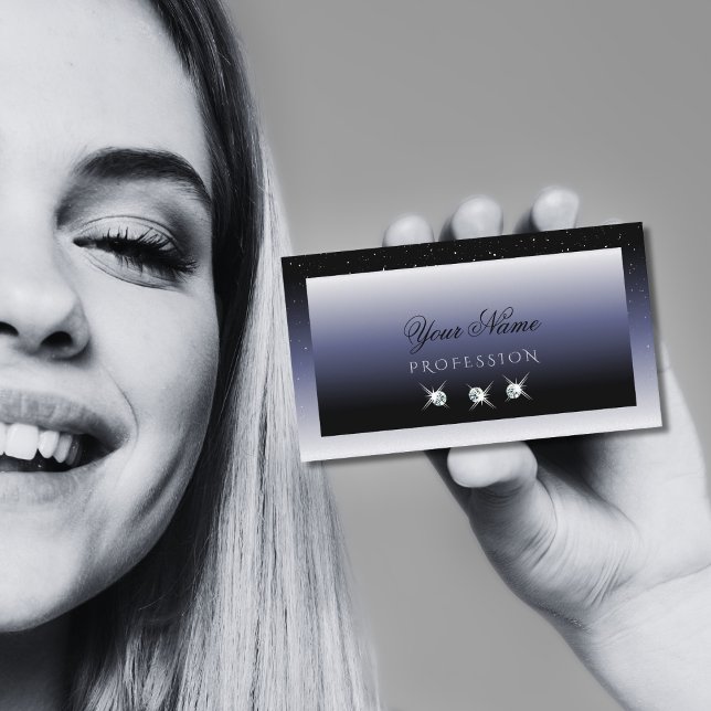 Modern Black Blue Gradient Sparkle Jewels Elegant  Business Card (Creator Uploaded)