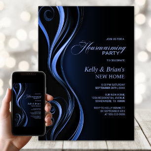 Modern Black Blue Housewarming Party Invitation