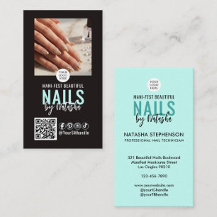 Modern Black Blue Logo QR Code Photo NAIL TECH Business Card