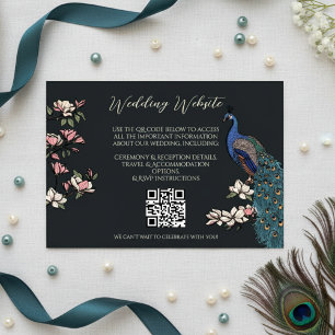 Modern Black Blue Peacock Website QR Code Enclosure Card