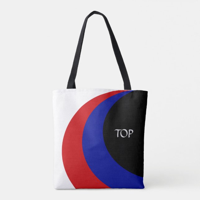 Modern black blue red white waves tote bag (Back)