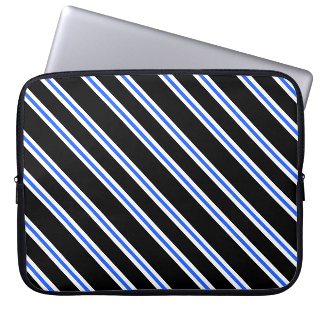 Modern Black Blue Stripes Laptop Sleeve (Front)