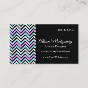 Modern Black, Blue, White, and Pink Chevron Patter Business Card