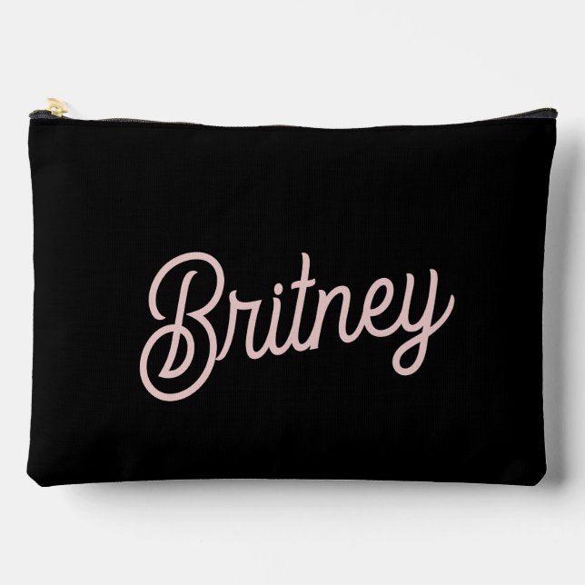 Modern Black Blush Dusty Pink Monogram Name  Accessory Pouch (Front)