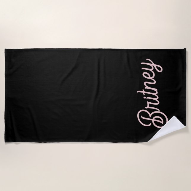 Modern Black Blush Dusty Pink Monogram Name  Beach Towel (Front)