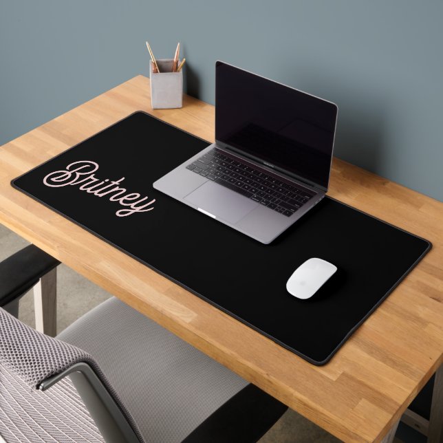 Modern Black Blush Dusty Pink Monogram Name  Desk Mat (Office 2)