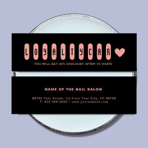 Modern Black & Blush Pink Nail Artist Salon Heart Loyalty Card