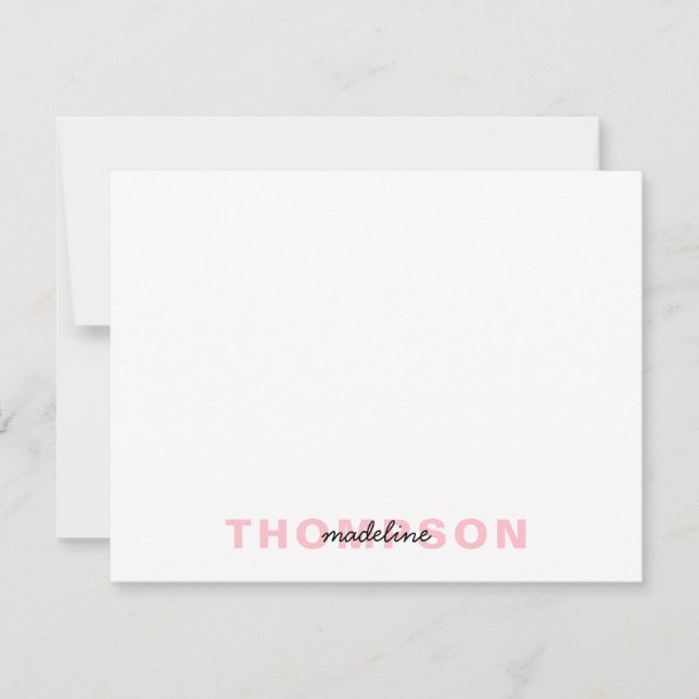 Modern Black Blush Pink Name Minimalist Script Card (Front)