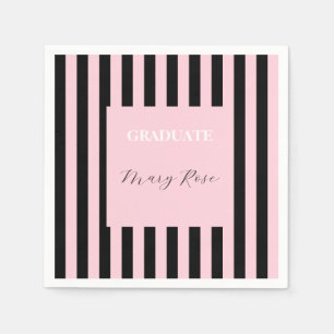 Modern Black & Blush Pink Striped Graduation Napkin