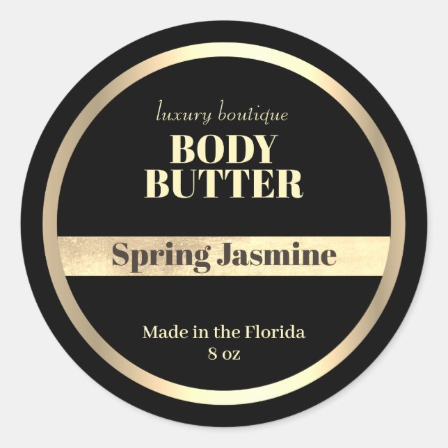 Modern Black Body Butter Spa  Salon Product Classic Round Sticker (Front)