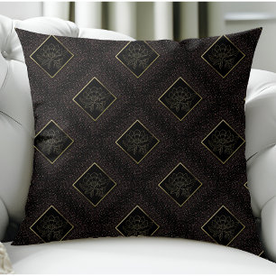 Modern Black Boho Gold Flowers And Glitter Chic Cushion