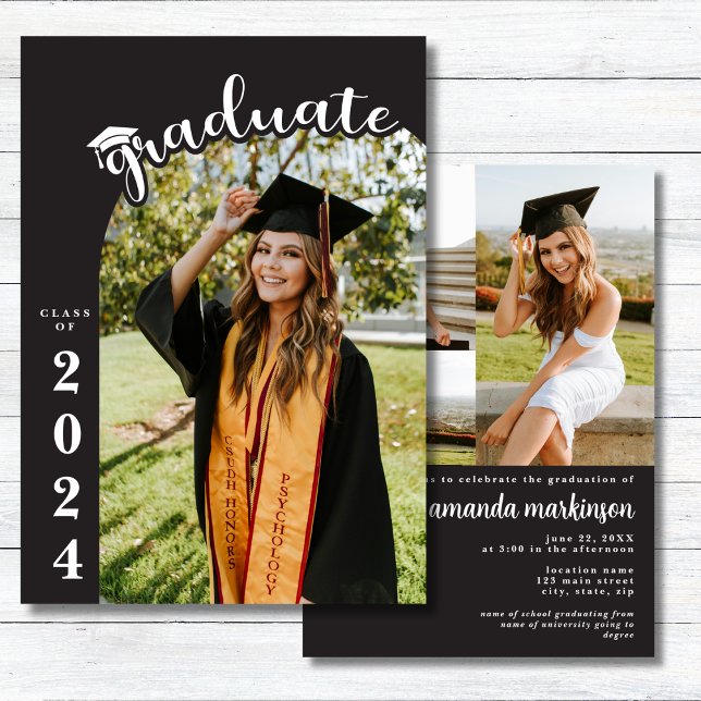 Modern Black Bold 4 Photo Graduation Announcement (Creator Uploaded)