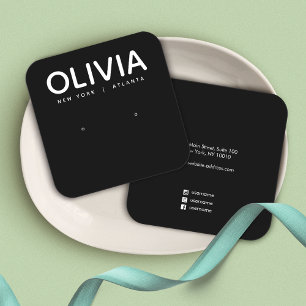 Modern Black Bold Font Square Earring Display Square Business Card