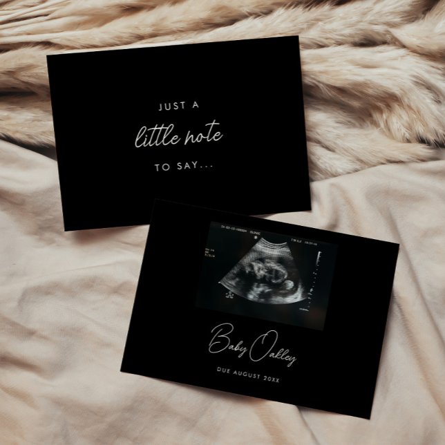Modern Black Bold "Just A Little Note" Pregnancy Announcement (Creator Uploaded)