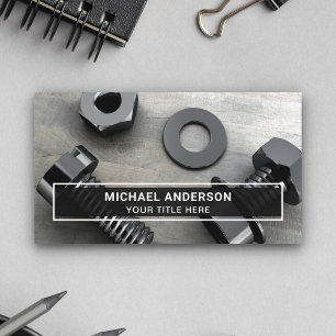 Modern Black Bolt and Nut Fasteners Hardware Store Business Card