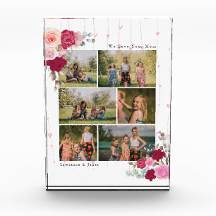 Modern Black Botanical Floral Mum 6 Photo Collage Block