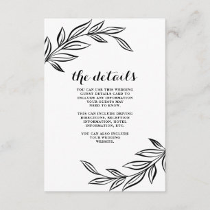 Modern Black Botanical Wedding Guest Details Card