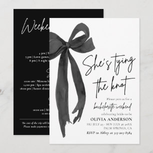 Modern Black Bow Bachelorette Weekend Itinerary Invitation
