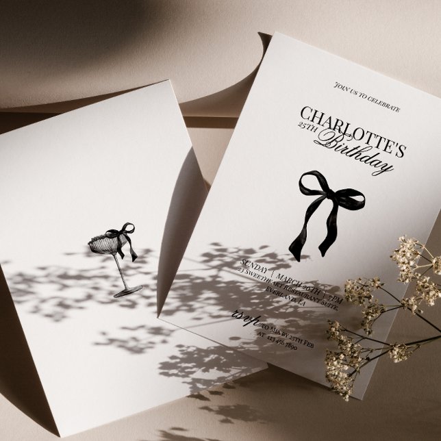 Modern Black Bow Birthday Invitation (Creator Uploaded)