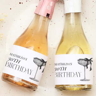 Modern Black Bow Birthday Sparkling Wine Label